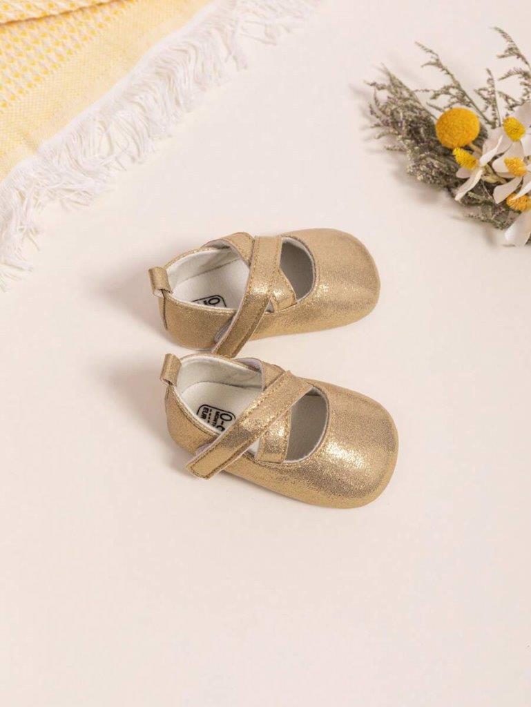 Baby Gold Criss Cross Strap Pumps