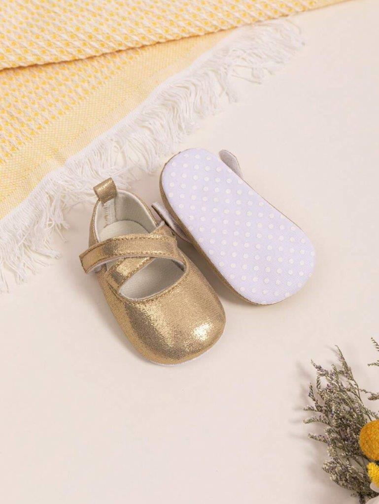 Baby Gold Criss Cross Strap Pumps