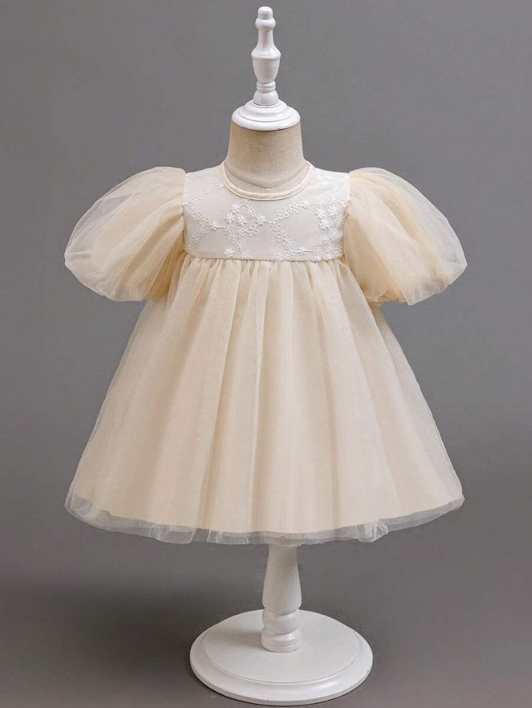 Baby Champagne Tulle Puff Sleeve Dress