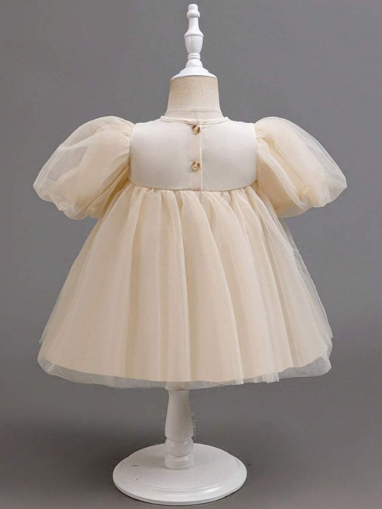 Baby Champagne Tulle Puff Sleeve Dress