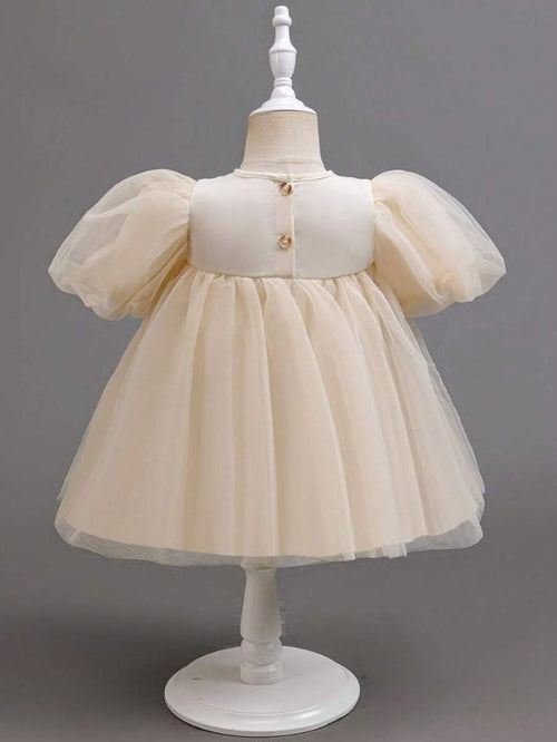 Baby Champagne Tulle Puff Sleeve Dress