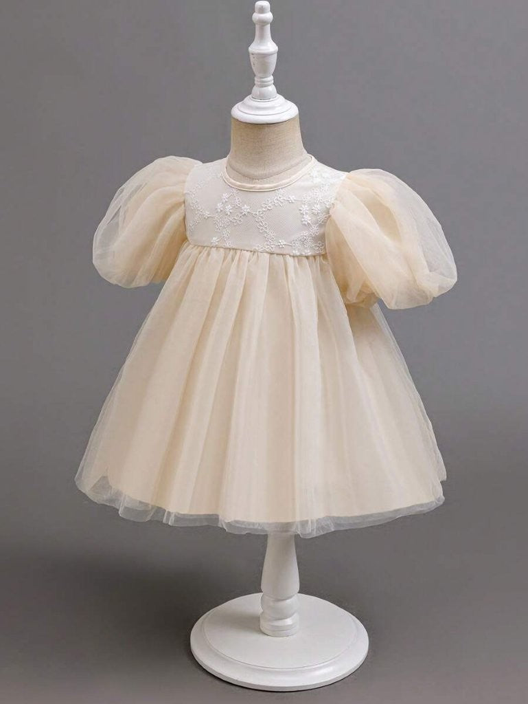 Baby Champagne Tulle Puff Sleeve Dress