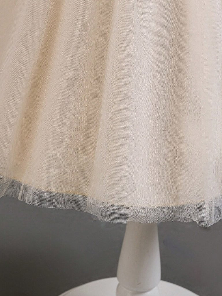 Baby Champagne Tulle Puff Sleeve Dress