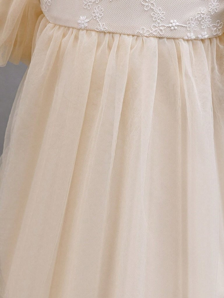 Baby Champagne Tulle Puff Sleeve Dress