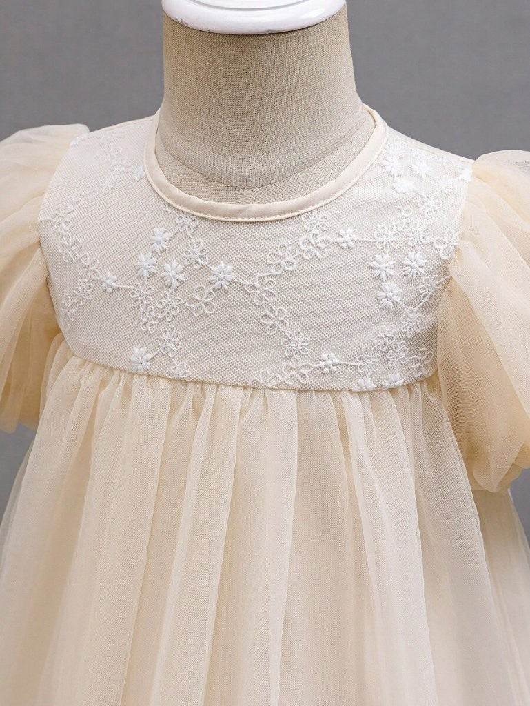 Baby Champagne Tulle Puff Sleeve Dress