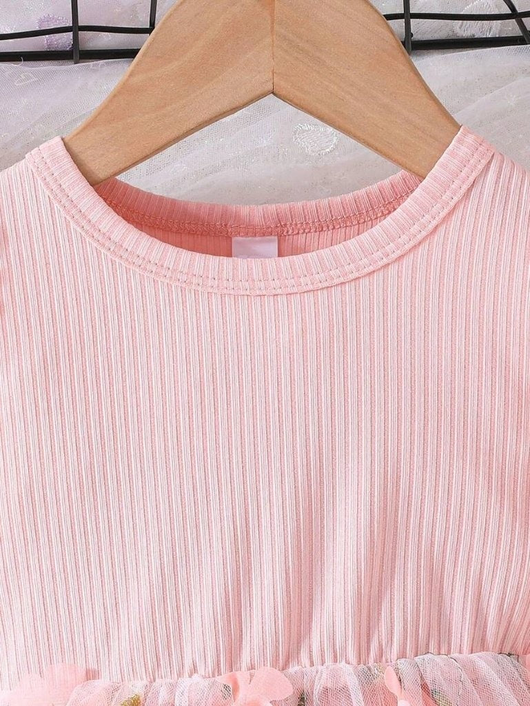 Baby Pink 3D Short Sleeve Flower Dress