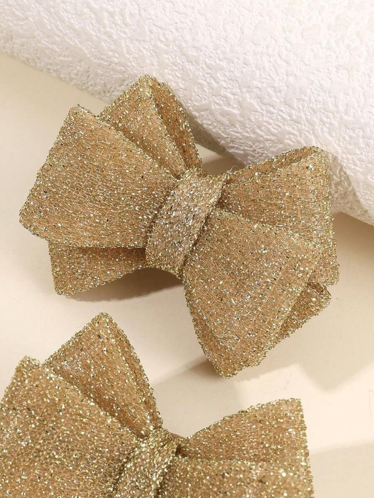 2 Piece Gold Mesh Bow Hairclips