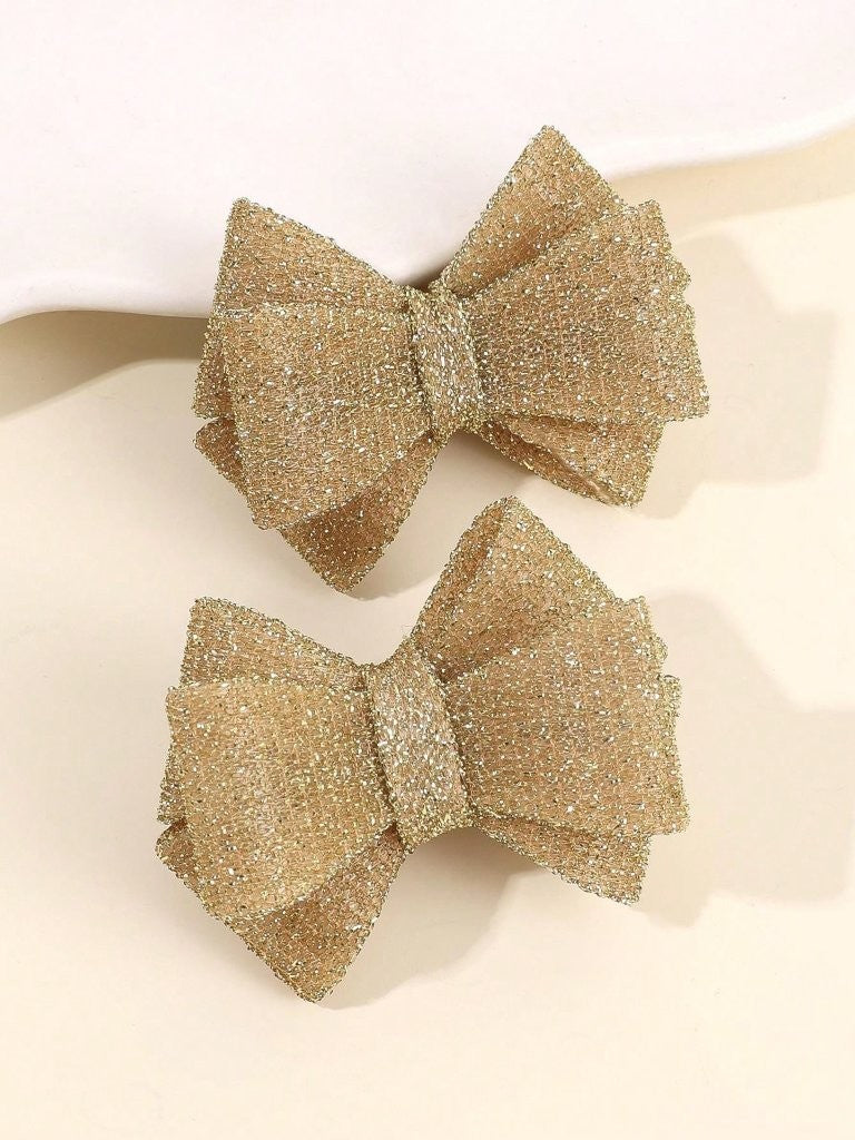 2 Piece Gold Mesh Bow Hairclips