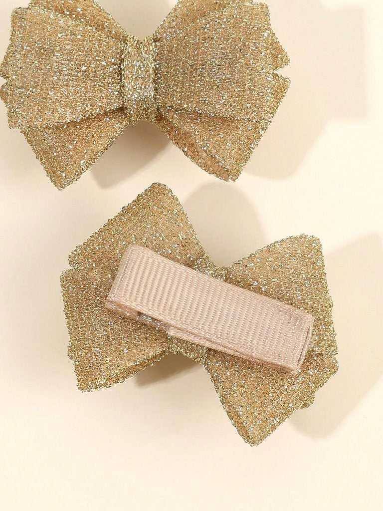 2 Piece Gold Mesh Bow Hairclips