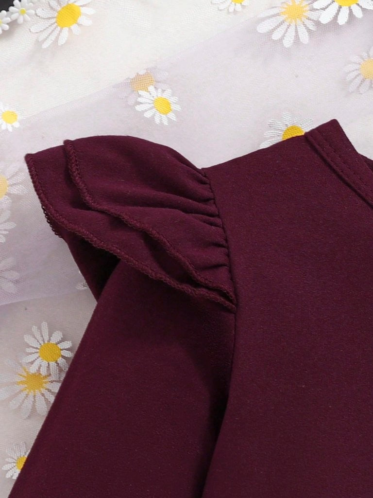 Baby 3 Piece Long Sleeve Top With Floral Pants Set Burgundy