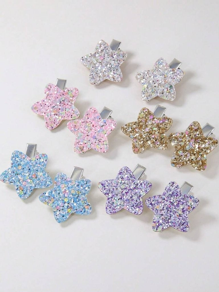 2 Piece Sparkly Glitter Star Hair Clips