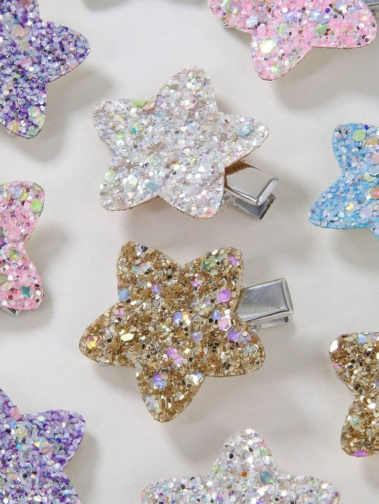 2 Piece Sparkly Glitter Star Hair Clips