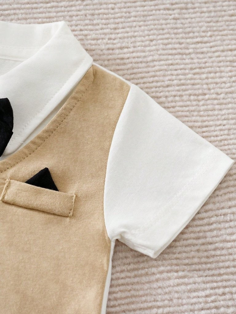 Baby Short Sleeve Bow Tie 2 in 1 Jumpsuit