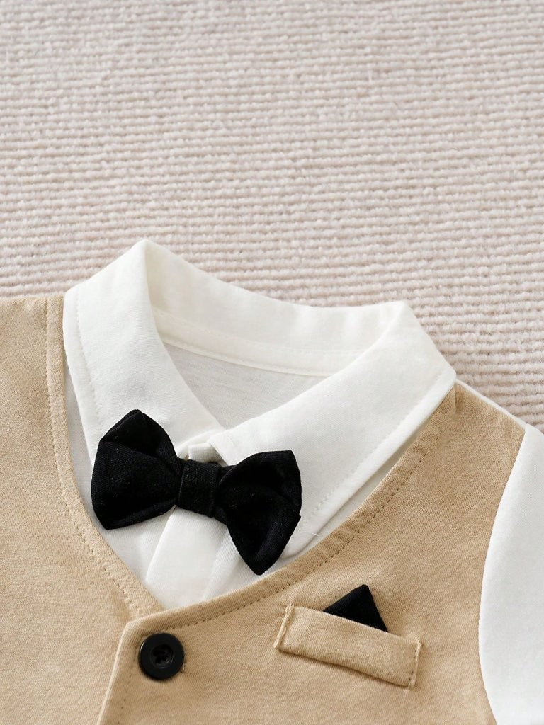 Baby Short Sleeve Bow Tie 2 in 1 Jumpsuit