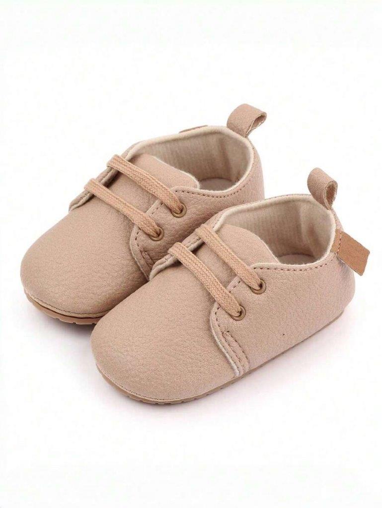Baby Khaki Unisex Leather Lace Up Shoes