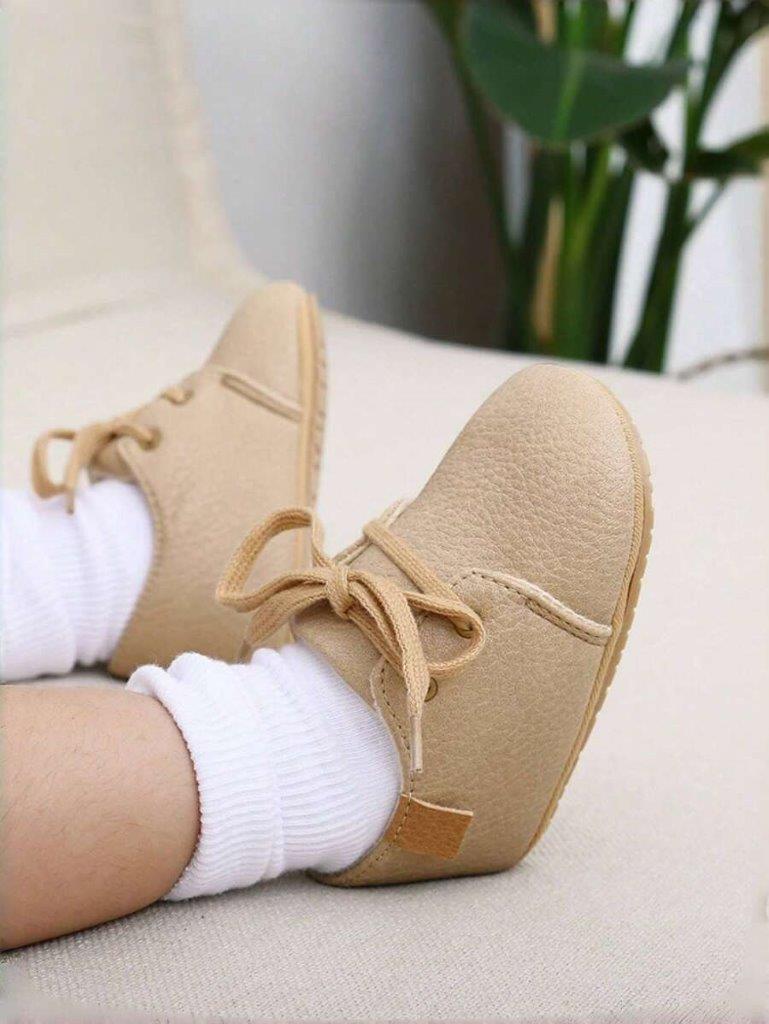 Baby Khaki Unisex Leather Lace Up Shoes