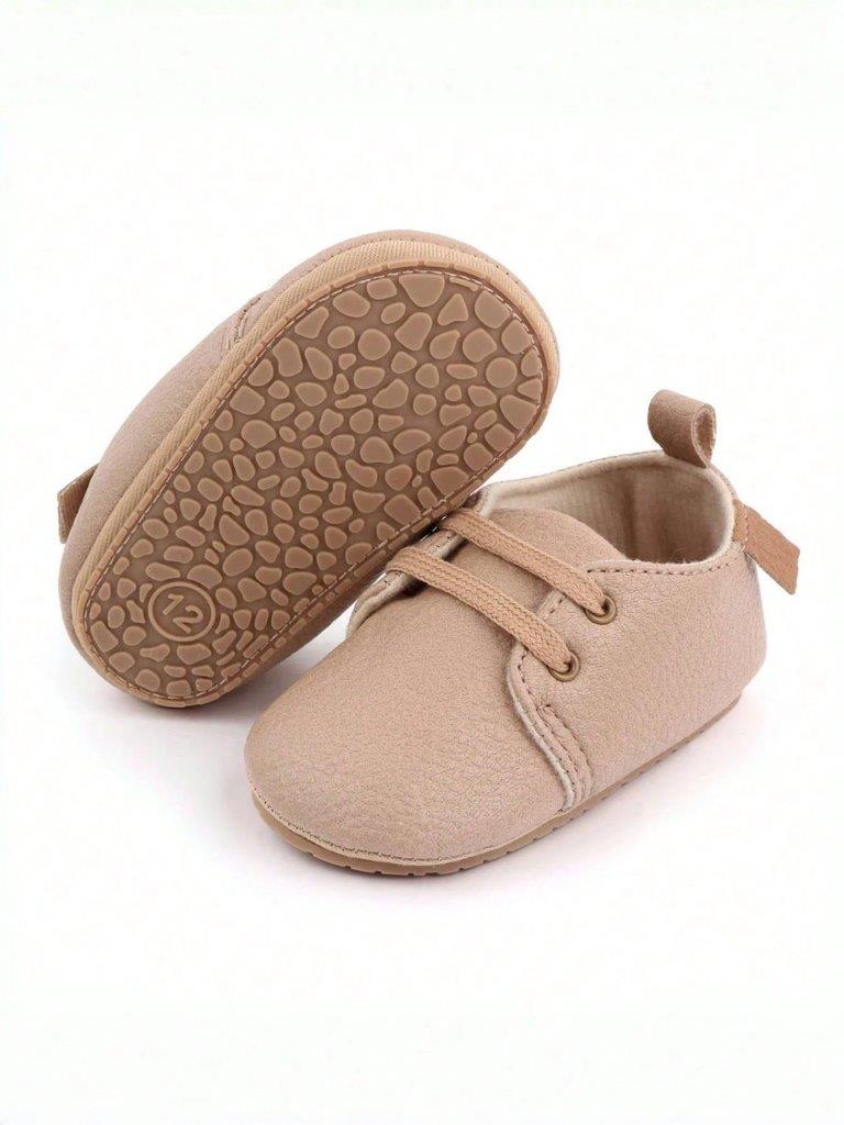 Baby Khaki Unisex Leather Lace Up Shoes