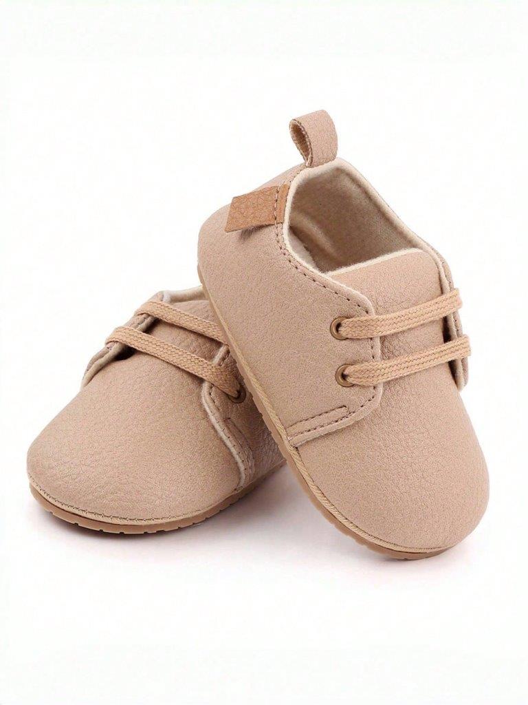 Baby Khaki Unisex Leather Lace Up Shoes