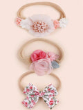 Baby 3 Piece Elegant Flower Headband Set Pink