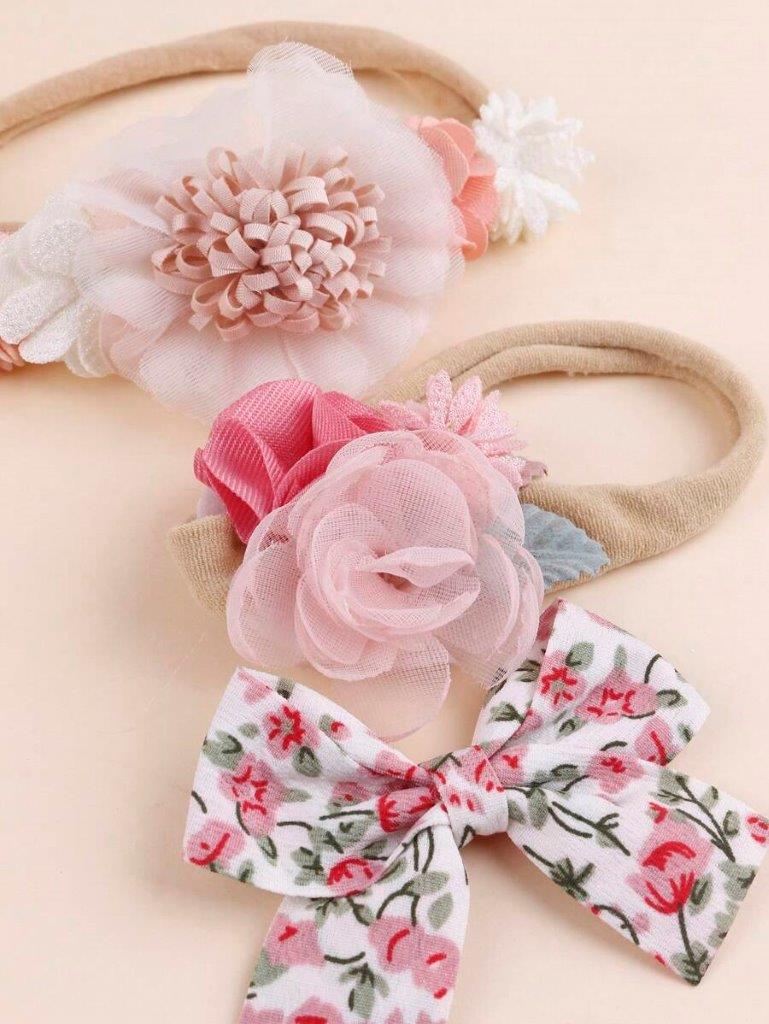 Baby 3 Piece Elegant Flower Headband Set Pink