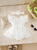 Baby Short Sleeve White Lace Trim Bodysuit Dress Set