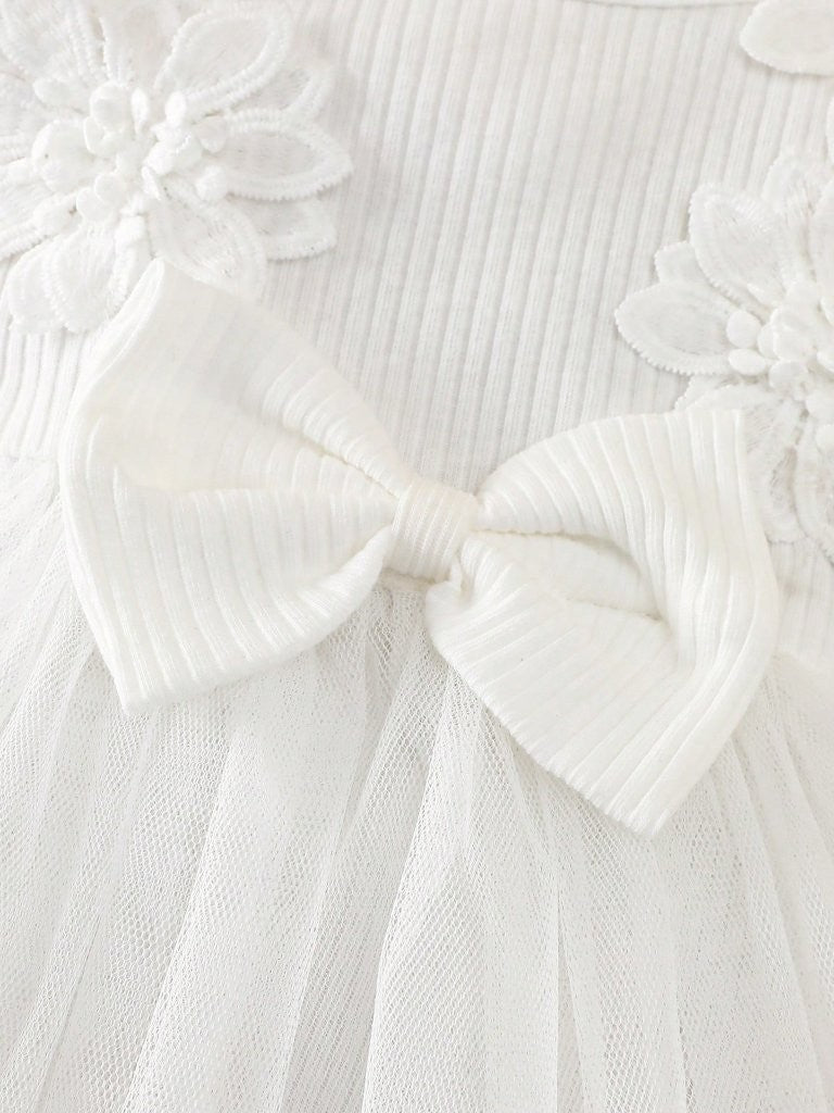 Baby Short Sleeve White Lace Trim Bodysuit Dress Set