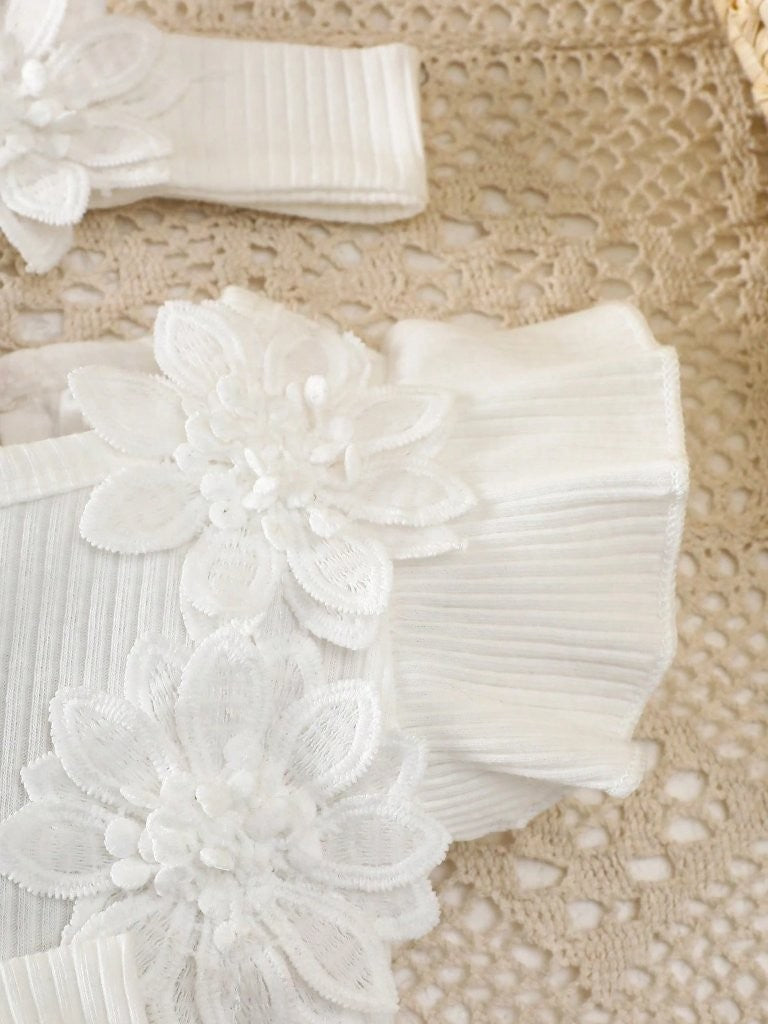 Baby Short Sleeve White Lace Trim Bodysuit Dress Set