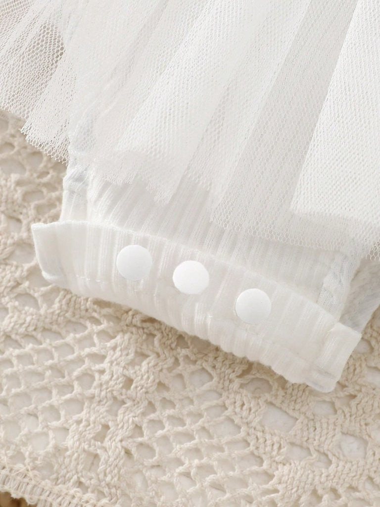 Baby Short Sleeve White Lace Trim Bodysuit Dress Set