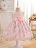 Toddler Girls Front Bow Embroidery Pink Dress
