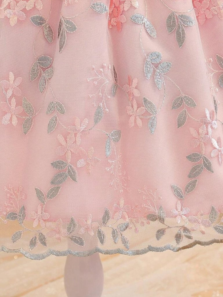 Toddler Girls Front Bow Embroidery Pink Dress