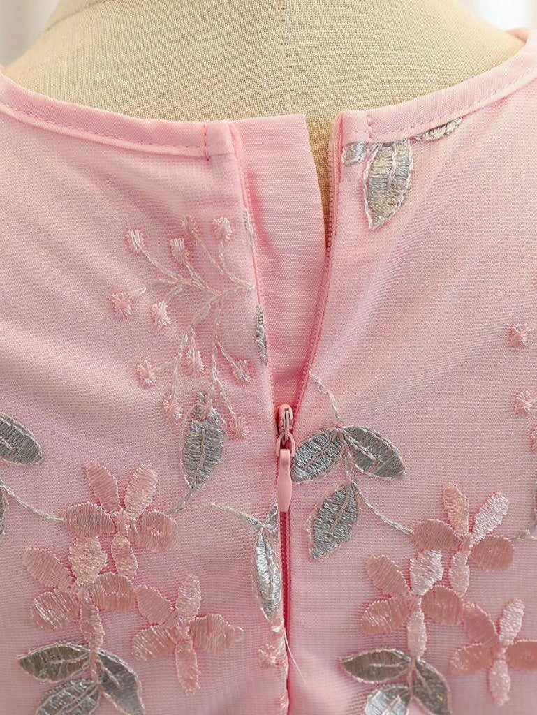 Toddler Girls Front Bow Embroidery Pink Dress