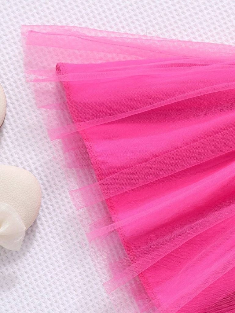 Baby Hot Pink Frilled Sleeve Tulle Dress