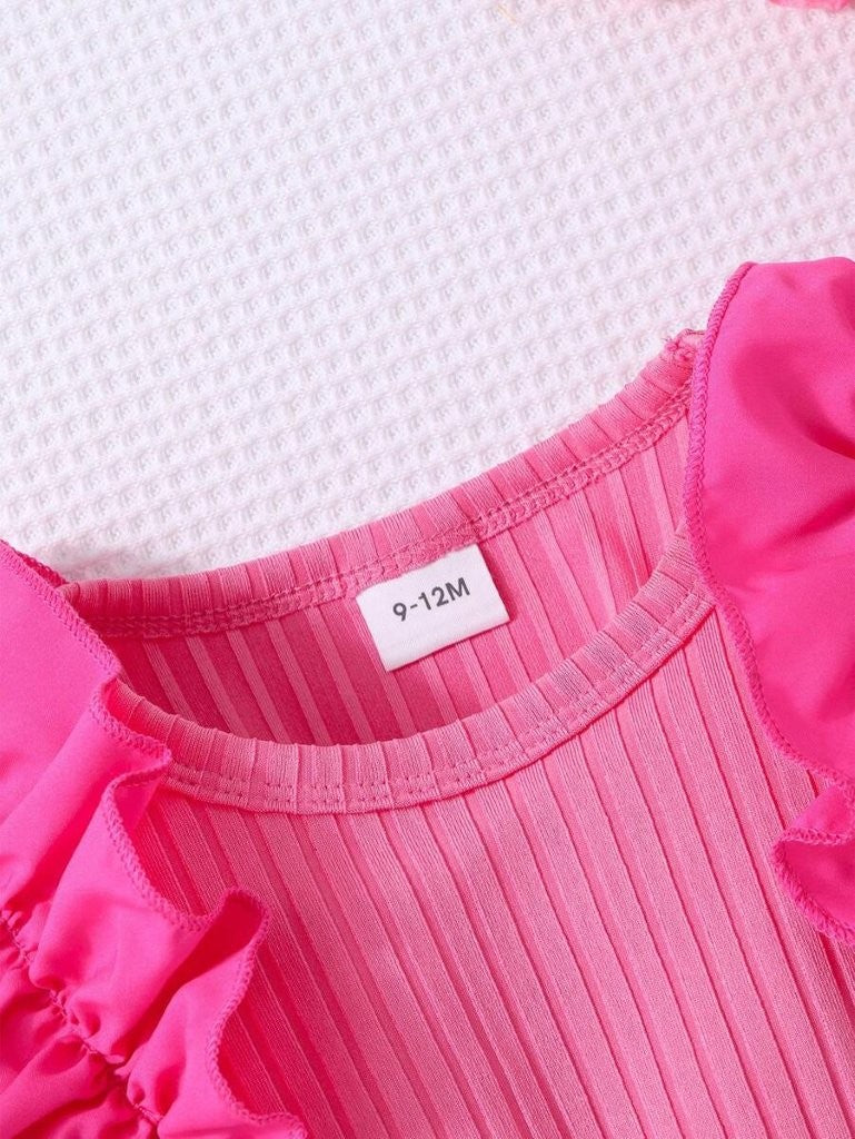 Baby Hot Pink Frilled Sleeve Tulle Dress