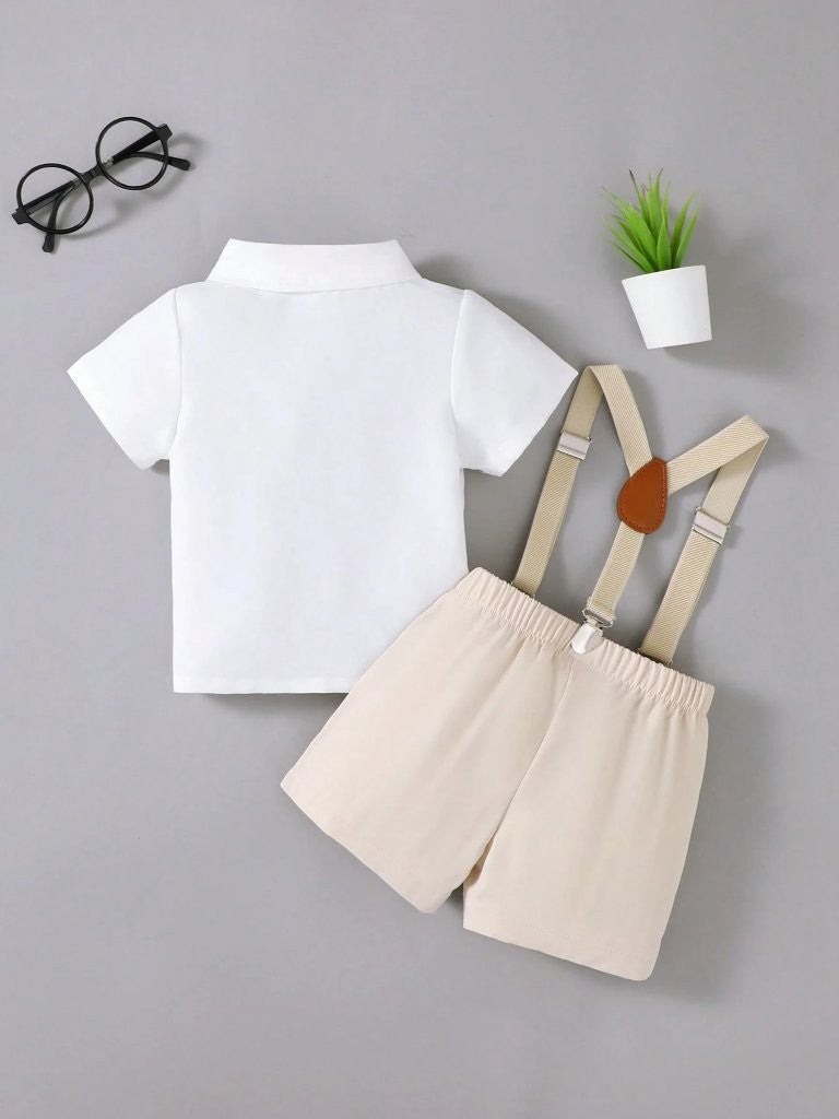 Baby 3 Piece Bow Tie Short Sleeve Suspender Outfit Apricot