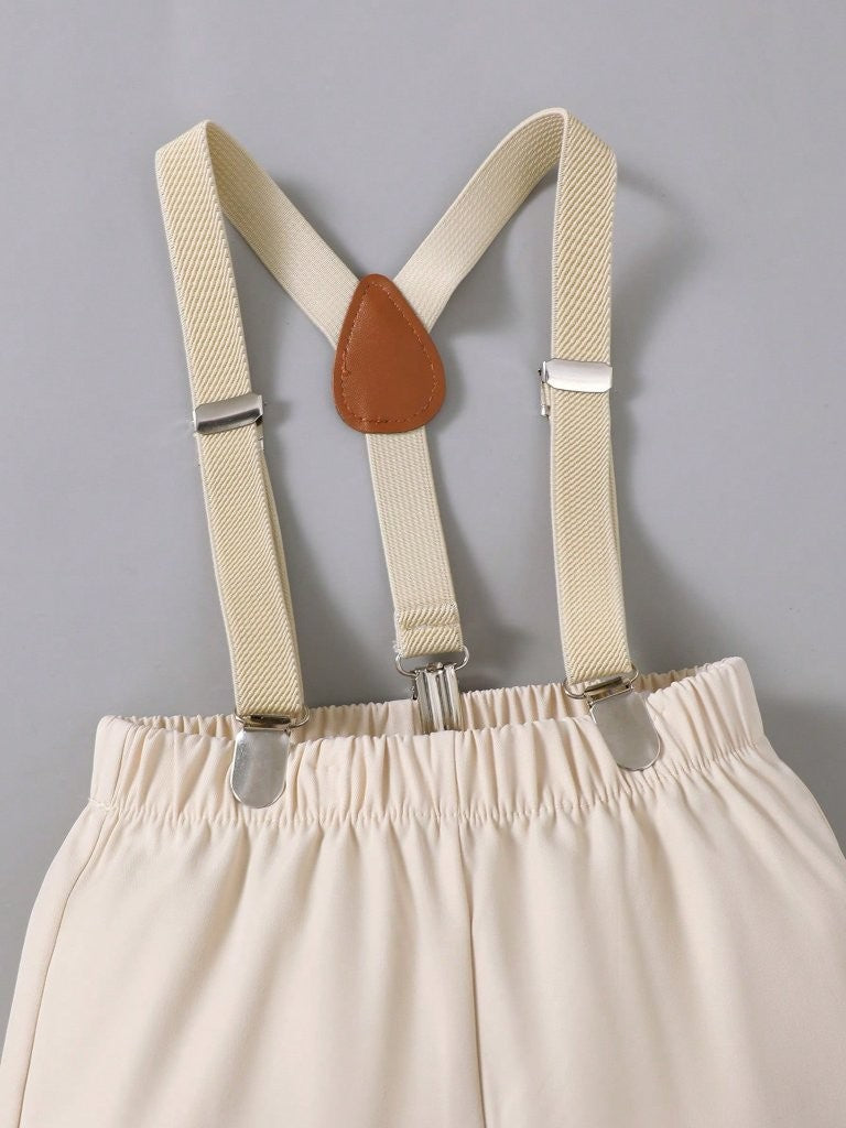 Baby 3 Piece Bow Tie Short Sleeve Suspender Outfit Apricot