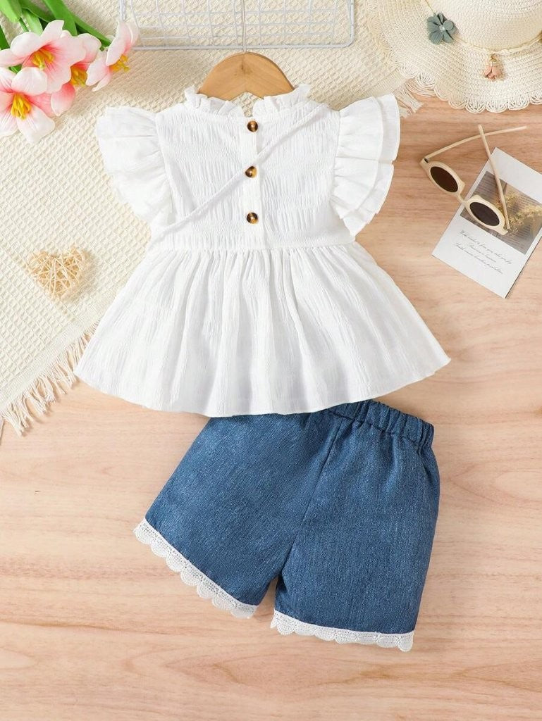 Baby 3 Piece Fashion Ruffle Top And Shorts With Bag Set