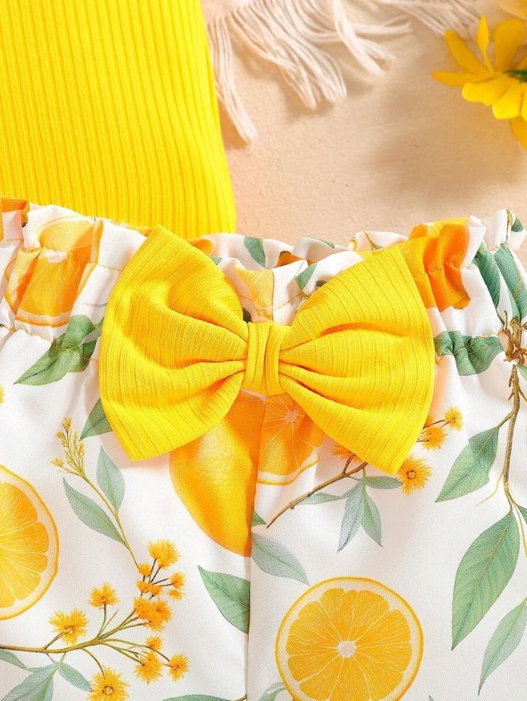 Baby Summer Lemon Print Short And Tee Set