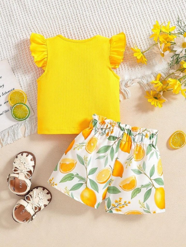 Baby Summer Lemon Print Short And Tee Set
