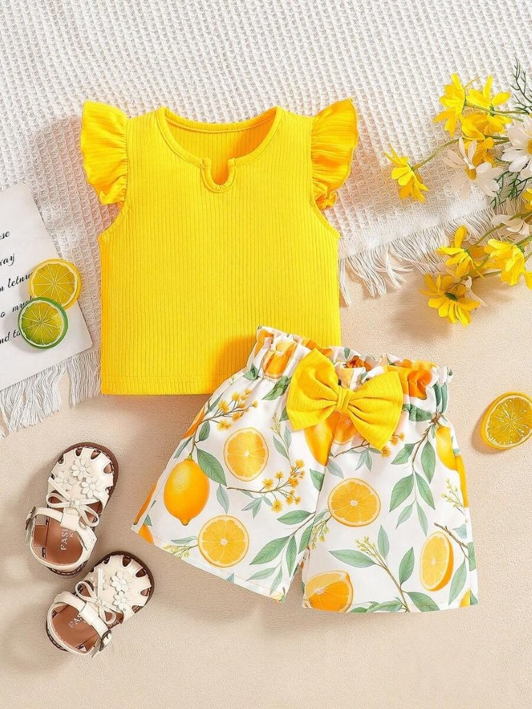 Baby Summer Lemon Print Short And Tee Set