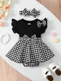 Baby Black And White Frilled Sleeve Bodysuit Dress Set