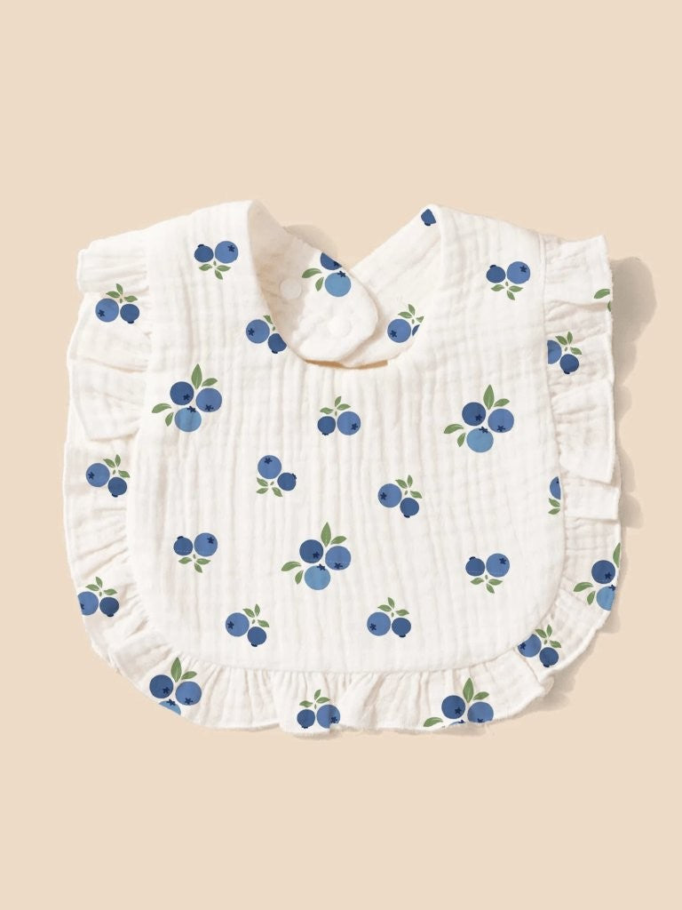 100% Cotton Stylish Ruffle Trim Bibs 2 Piece Blueberry