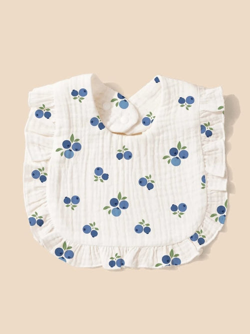 100% Cotton Stylish Ruffle Trim Bibs 2 Piece Blueberry
