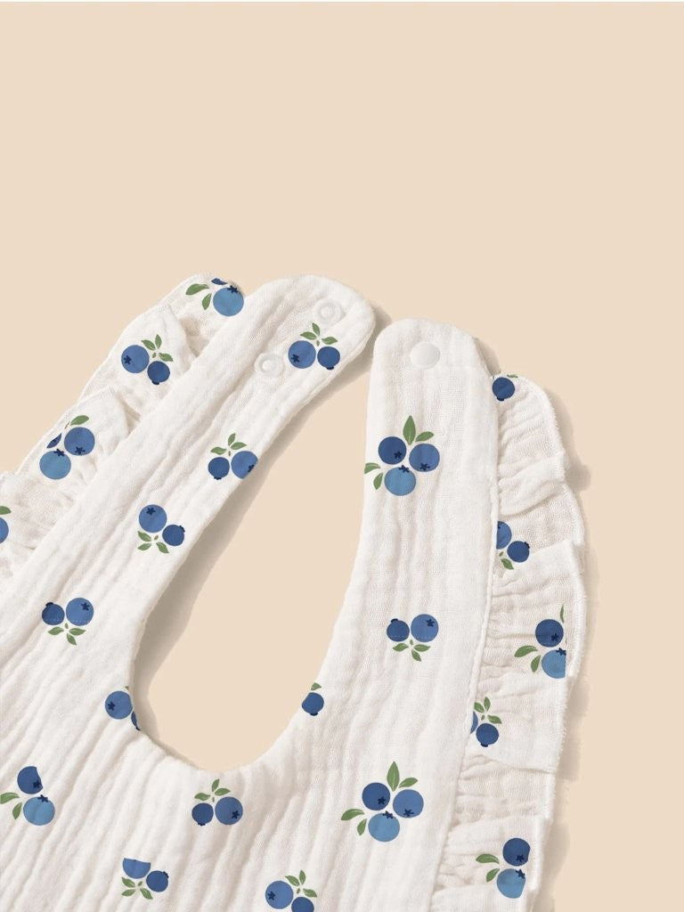 100% Cotton Stylish Ruffle Trim Bibs 2 Piece Blueberry