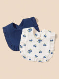 100% Cotton Stylish Ruffle Trim Bibs 2 Piece Blueberry