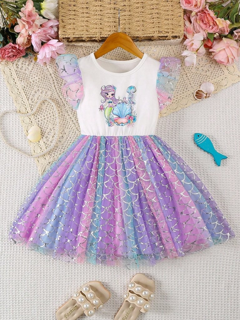 Baby Girls Mermaid Character Print Dress