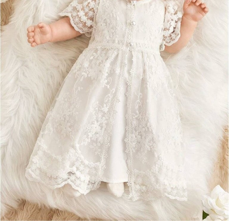 Baby 2 Piece White Floral Embroidery Dress Set