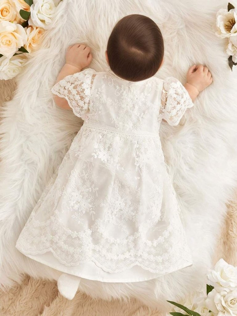 Baby 2 Piece White Floral Embroidery Dress Set