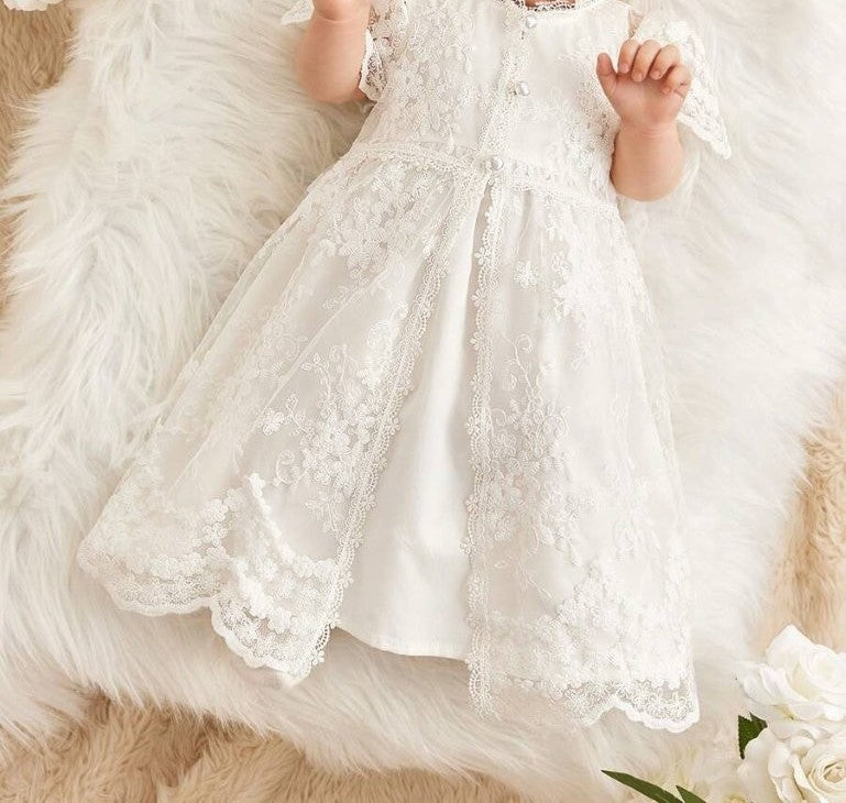 Baby 2 Piece White Floral Embroidery Dress Set