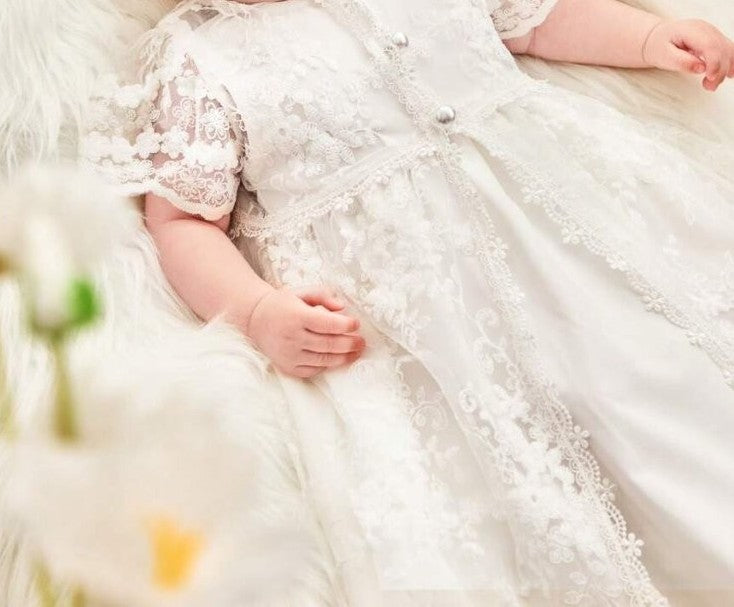 Baby 2 Piece White Floral Embroidery Dress Set