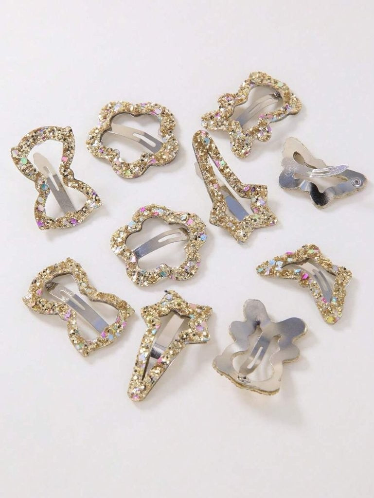 10 Piece Gold Sequin Metal Hair Clips